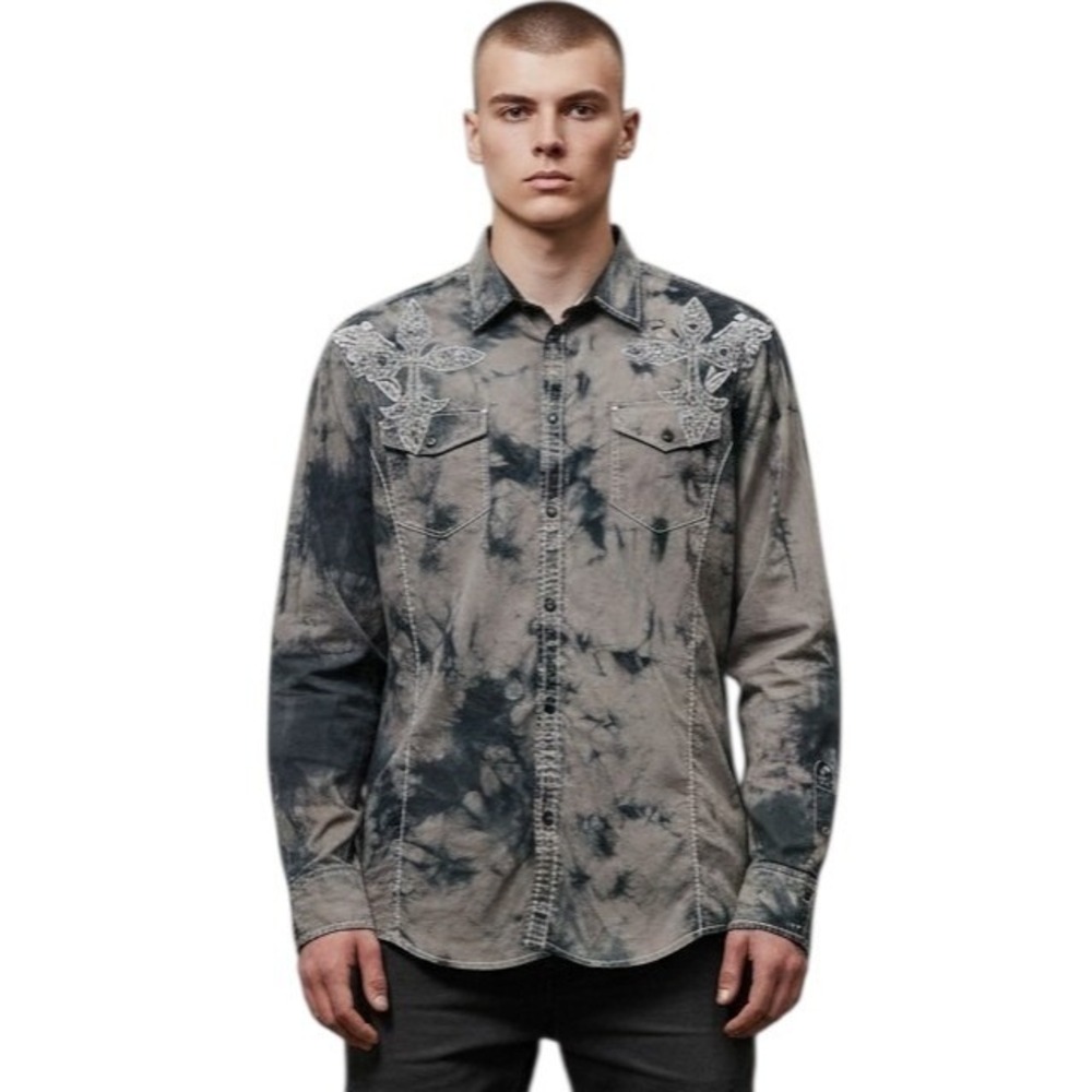 Roar Tie Dye‎ Grungecore Mens size XL Embroidered Button Up Alternative Shirt